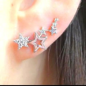 Trio Star  Stud earrings Simulated Diamond